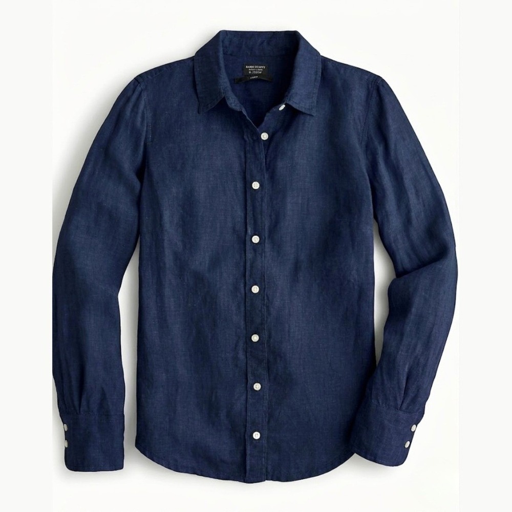 J.Crew Baird McNutt Irish Linen Women 24 Button Down Shirt Long Sleeve Blue Slim
